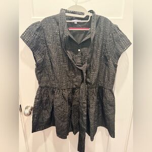 Eien Black Textured Tie Front Tunic Plus Size 3XL